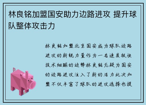 林良铭加盟国安助力边路进攻 提升球队整体攻击力